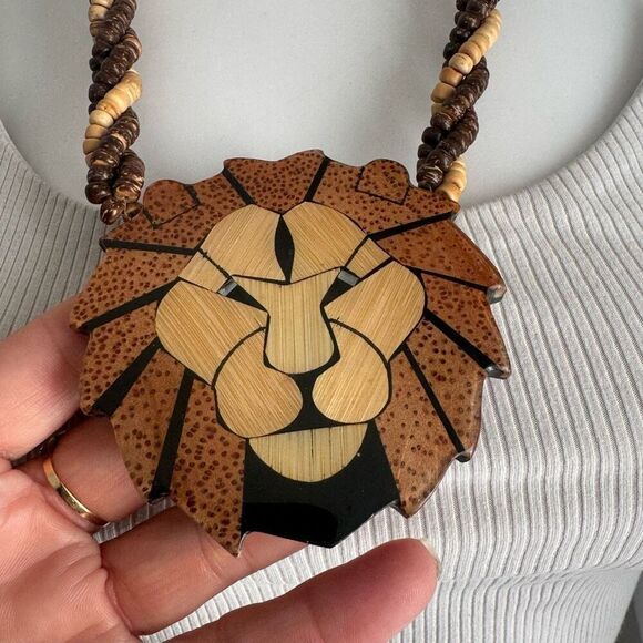 Vintage Lee Sands Lion Statement Beaded Necklace With Earrings - Picture 8 of 10
